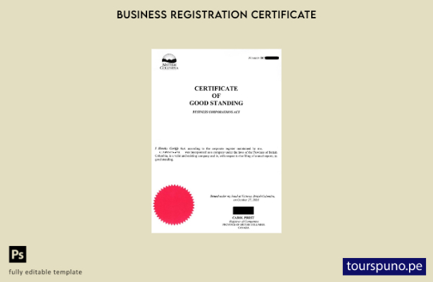 Plantilla de certificado de buena reputación de Canadá, Columbia Británica, list